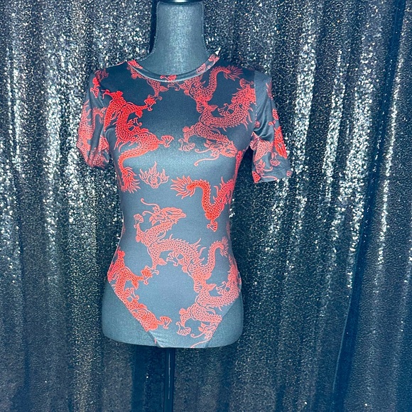 Red & Black Dragon Short Sleeve Bodysuit - Picture 1 of 2